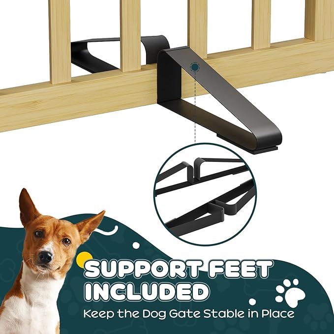 Semiocthome Dog Gate Indoor 2-Panel Freestanding Puppy Fence for House with 2 Metal Stands 24" H Folding Wood Pet Safety Fence for Stairs Doorway, Fully Assembled - Natural
