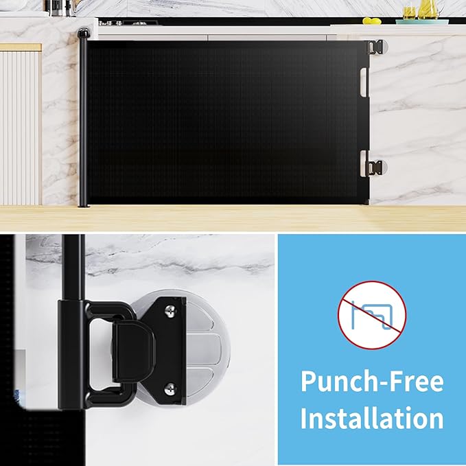 HAMOPY Auto-Lock Retractable Baby Gate Replacement Free-Punch Parts, Original Hardware Set (Including 2 x Latches + 2 x Brackets) Only Fit 55“&71” Auto-Lock Baby Gate(Black)
