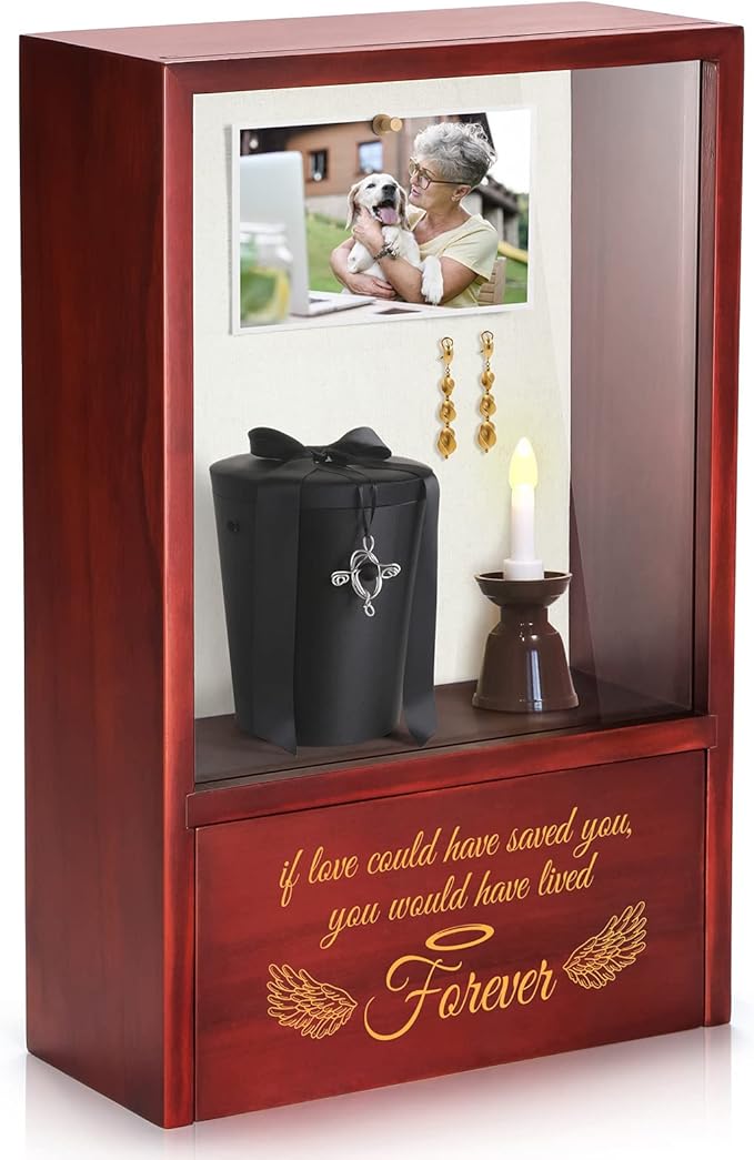 TJ.MOREE Dog Memorial Gifts - Dog Urns for Ashes Display Case, Pet Sympathy Gifts Shadow Box - If Love Could Have Saved You, You Would Have Lived Forever Angel Wings