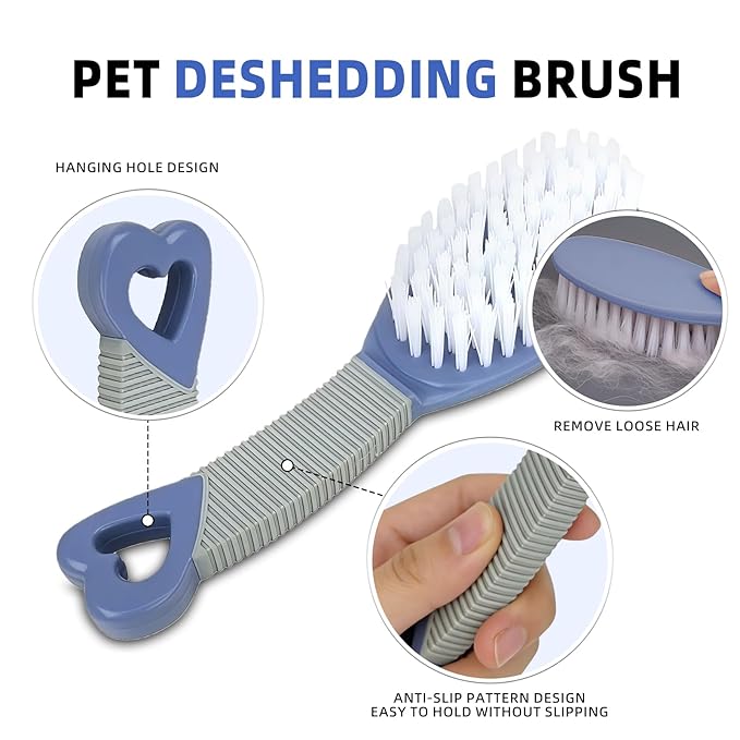 Blue Dog Brush with Handle Pet Grooming Tool for Dogs and Cats Remove Loose Hair Mats Knots Tangles Pet Hair Remover for Clothes Sofa Furniture