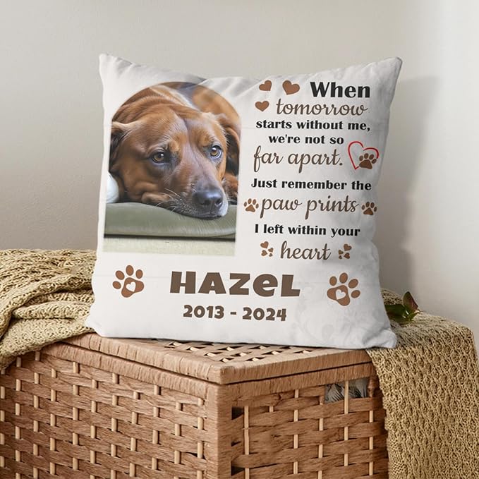 Alienc Personalized Dog Memorial Pillow with Photo - Custom Pet Memory Gift, Soft Sympathy Gift for Loss of Dog or Cat, Heartfelt Remembrance Throw Pillow