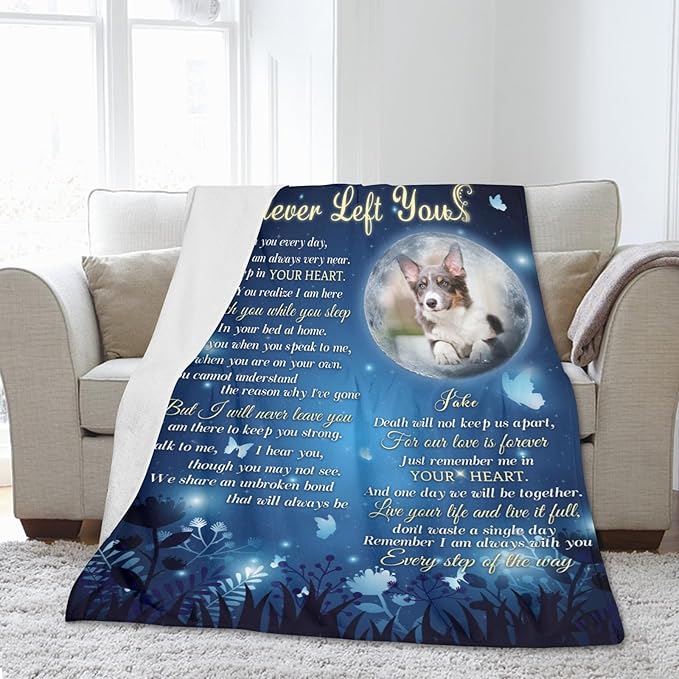 Personalized Dog Memorial Blanket with Photo:Made in USA,Custom Memorial Gifts for Loss of Dog,Cat,Pet,Sympathy Bereavement for Loss of Pet