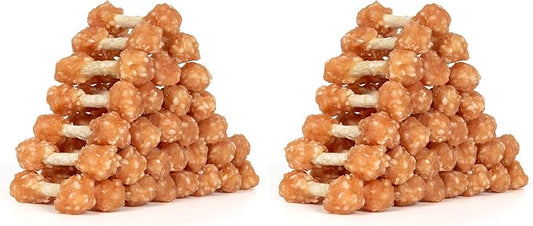 MON2SUN Dog Treats, 16oz Mini Rawhide Chews, Chicken Dumbbells with Rice for Small Dogs & Toy Breed, Crunchy and Healthy (2.5 Inch 30 Count) (Pack of 2)