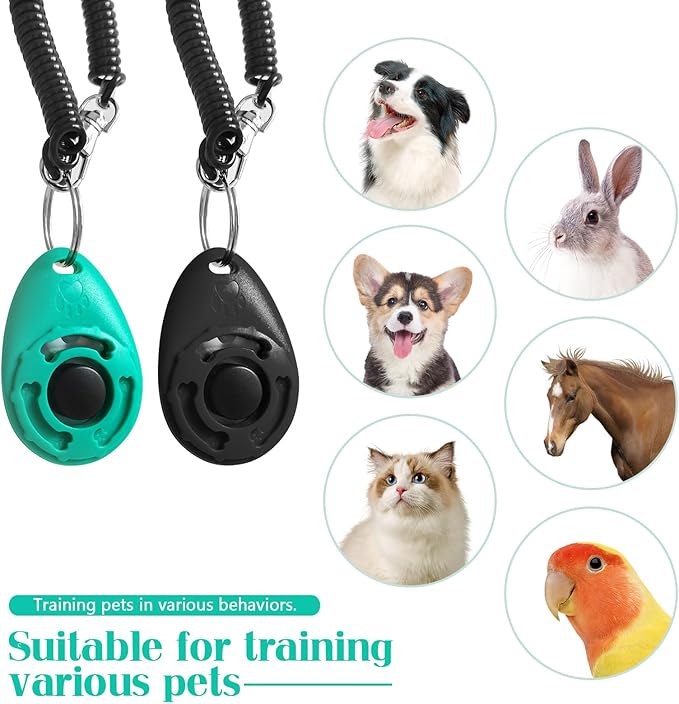 Quacc 2pcs Dog Training Clickers with Wrist Strap and Clasp, Lightweight Durable Pet Trainer Clear Sound Pup Training Clicker for Dog Puppy Cat, Gift for Pet Lovers (Black + Green)
