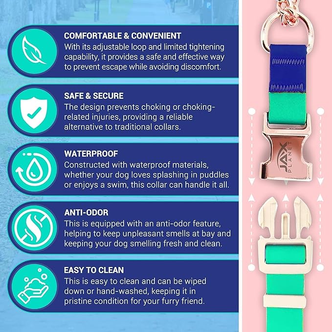 Jelly Waterproof Martingale Dog Collar, No Pull Nylon Collar with Alloy Metal Buckle & D-Ring for Outdoor Training and Walking, Anti Pull, Escape Free, One Time Adjustment - Turquoise & Blue, XL