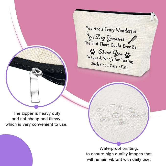 Sazuwu Birthday Gifts for Dog Groomer Makeup Bag Pet Groomer Gifts for Women Cosmetic Travel Pouch Thanksgiving Thank You Appreciation Christmas Birthday Present