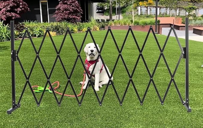 Metal Expandable Dog Gate, 9Feet, Versatile Accordion Safety Barrier, Indoor and Outdoor, Portable Retractable Barricade, Adjustable Pet Fence, Free Standing (Classic, Black)