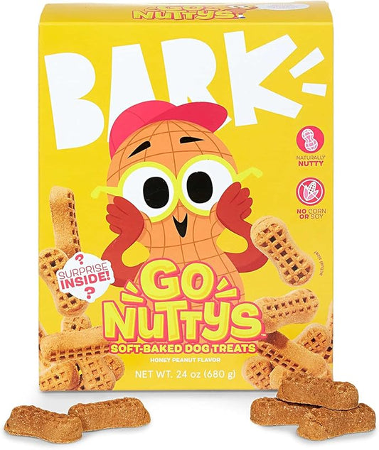 Barkbox Go Nutty - Soft-Baked Honey Peanut Treats with Natural Nutty Goodness, Nutritious Grains, No Corn, or Soy - 24oz Box