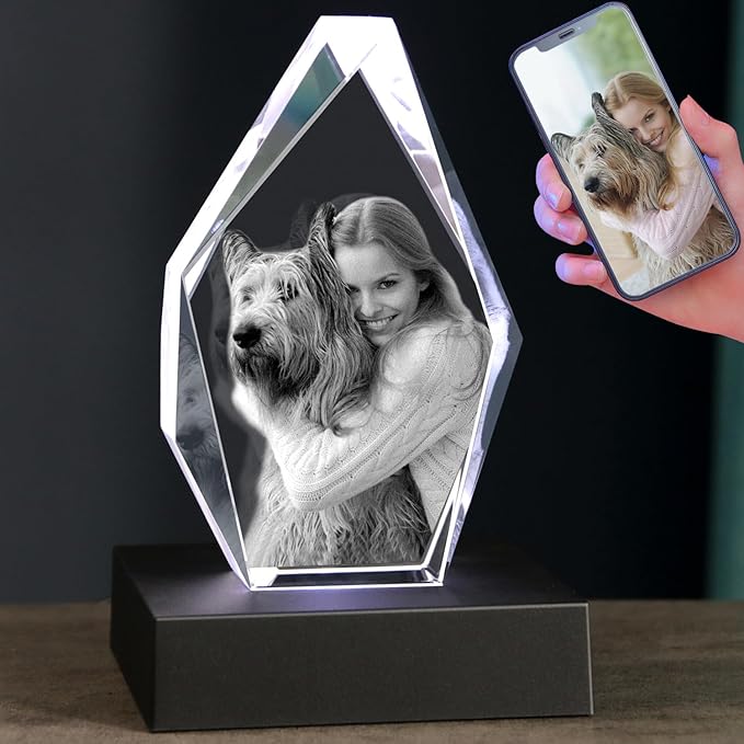 Personalized Dog Memorial Gifts,3D Crystal Photo,Pet Memorial Gift,3D Engraved Crystal Keepsake Gift, Dog Photo Frame, Personalized Animal Photo Gift,Dog Pictures
