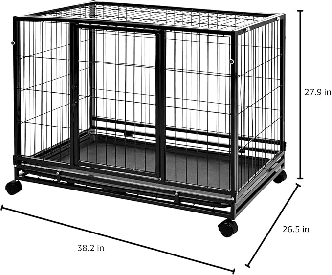 Amazon Basics - Portable Heavy Duty Stackable Dog & Pet Kennel with Tray, Black, 24.0" L x 28.0" W x 37.0" H