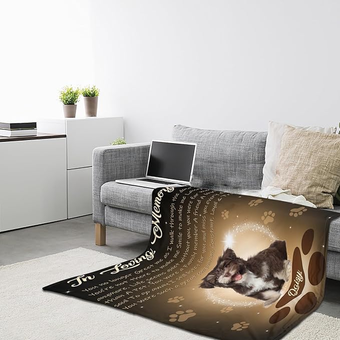 Personalized Dog Memorial Blanket with Photo:Made in USA,Custom Pet Memorial Gifts for Loss of Dog,Cat,Pet,Sympathy Bereavement for Loss of Lover