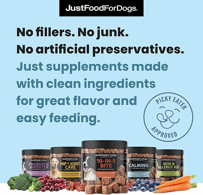 Just Food for Dogs Hip and Joint Supplement for Dogs, Human Grade Glucosamine Chondroitin Dog Supplements, Multivitamin Soft Chews, Omega 3 Oil, Superfood Blend, Plant Based Dog Vitamins - 45 Count 3