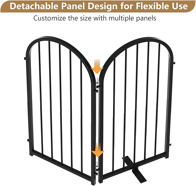 Full Metal Dog Gate for Indoor Outdoor, 32" Tall Free Standing Pet Dog Fence, 36" Wide Arched Pet Gates for Stairs, Hallways, Doorways, Kitchen, Decks, Yards (Black, 2 Panels)