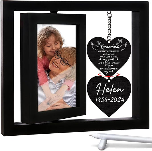 Lost Grandma Memorial Picture Frame - Sympathy Gifts, Personalized 4x6 Photo Wooden Frame Bereavement Remembrance Condolences In Loving Memory, Passed Away Gifts Home Decor HR1-GM-BLA