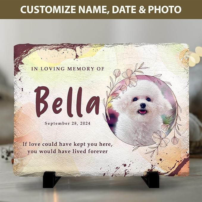 Dog Memorial Stone - Personalized Plaque in Loving Memory of Dogs, Pups - Unique Background Color Stones with Custom Pet Photo for Sympathy Gift - You Would Have Lived Forever