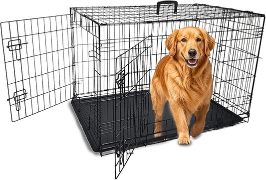 36 Inch Dog Crate Metal Wire Dog Cage with Double Door Dog Kennel with Divider Panel Secure Latches for Large Dogs Dog Crates for Medium Dogs Portable Durable Easy to Assemble