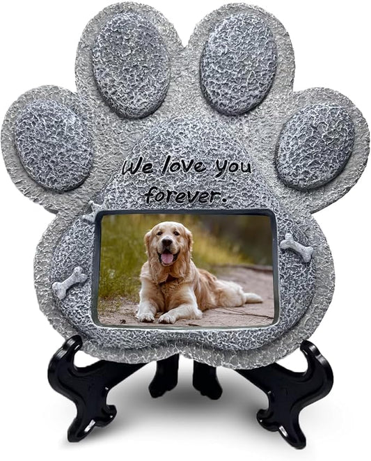 Pet Memorial Stones for Dogs,Loss of Dog Sympathy Gift Indoor Display,Pet Grave Markers Dog Bereavement Gifts Outdoor Tombstone Paw Shaped Carve We Love You Forever