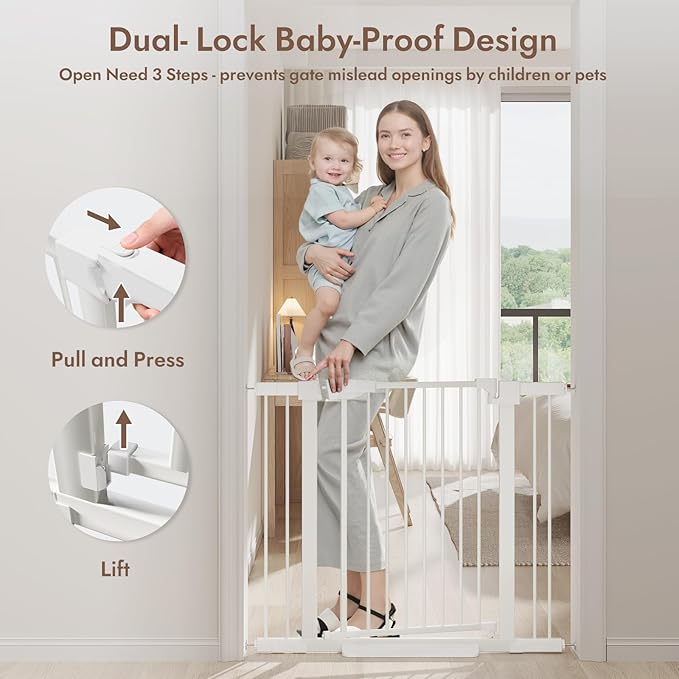 29-43" Baby Gate for Stairs, 36" Tall Dog Gate Indoor, Pressure Mountd Baby Gates with Auto-Close/Hold-Open Features and Anti-Trip Pedal, Safety Kids Gate for Doorways, House, Stairs