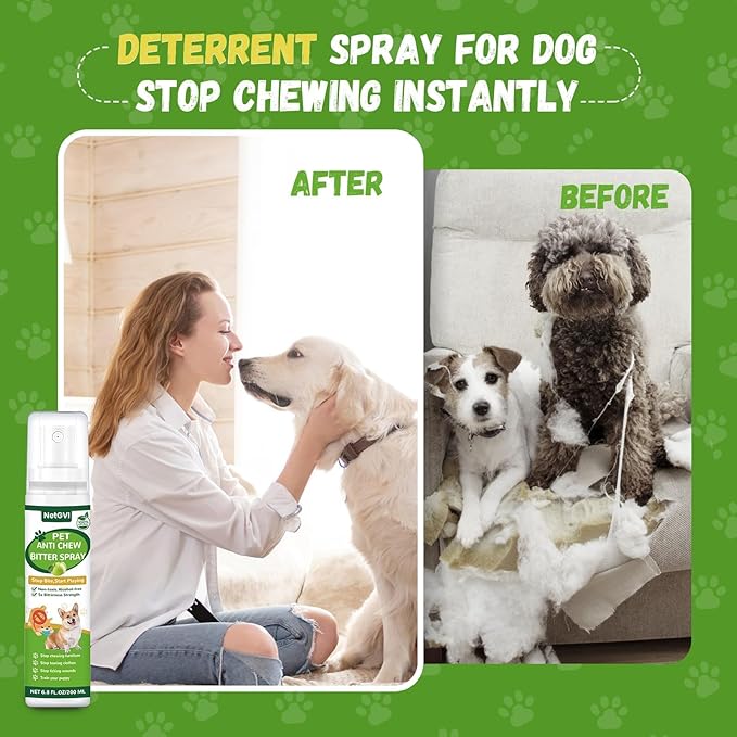 No Chew Spray for Dogs, Bitter Apple Spray for Dogs Cats Anti Chewing Licking from Furniture, Bandages, Dog Training & Behavior Aids Spray, Indoor & Outdoor Use, 200ML (Colorless, 1-Pack)