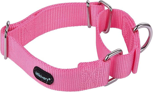 Mikivery Martingale Dog Collar Nylon Adjustable and Safety Training Colourful Comfortable Metal Buckle Pet Collars for Small Medium and Large Dogs(BabyPink,L)