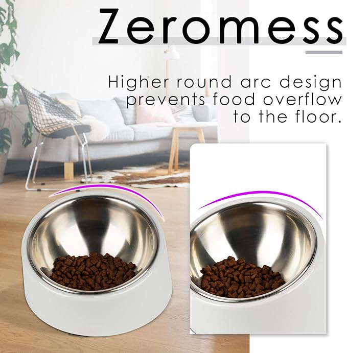 SuperDesign Mess Free 15° Slanted Bowl for Dogs and Cats, Tilted Angle Bulldog Bowl Dog Feeder, Non-Skid & Non-Spill, Easier to Reach Food L/2 Cup Gray