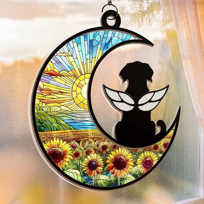Dog Angel Memorial Suncatcher, Dogs Suncatcher Ornaments for Window Hanging, Dog Memorial Gifts for Loss of Dogs, Pet Loss Sympathy Gift for Dog Lovers Women, Pet Memory Keepsake