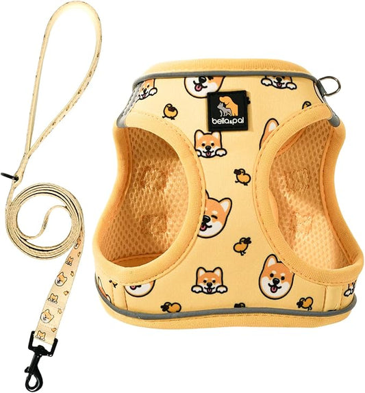 BELLA & PAL Step in Vest Harness for Small and Medium Dogs, No Pull Small Dog Harness with Leash Set, Comfortable Air Mesh Dog Vest Harness with Reflective Strip (Genki Shiba, S)
