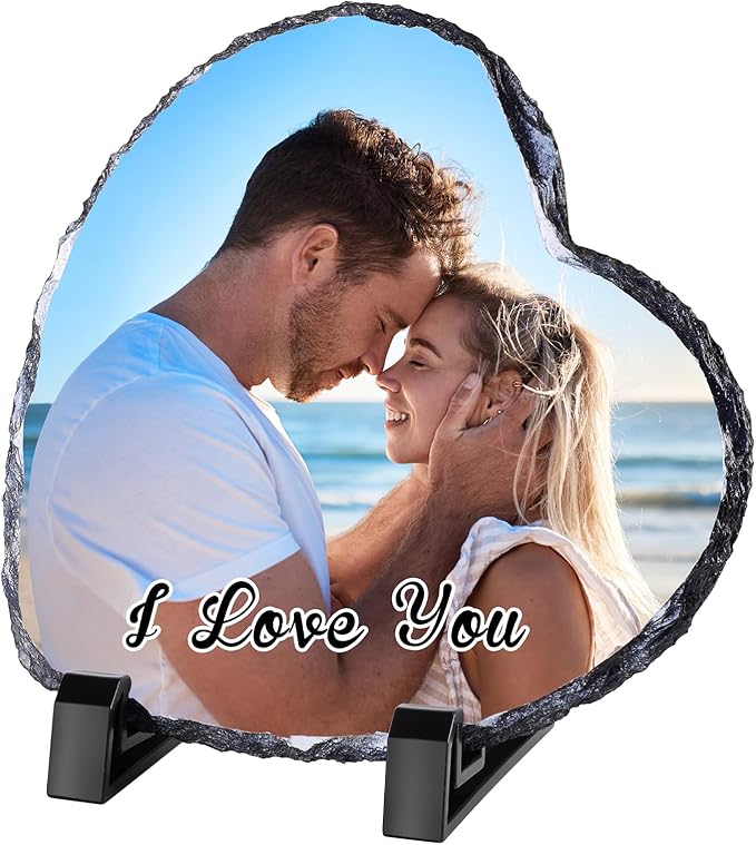 Custom Rock Slate Frame with Picture, Unique Picture Frames Personalized Picture Frame Print Photos Text Gift for Him Her Family Birthday Anniversary