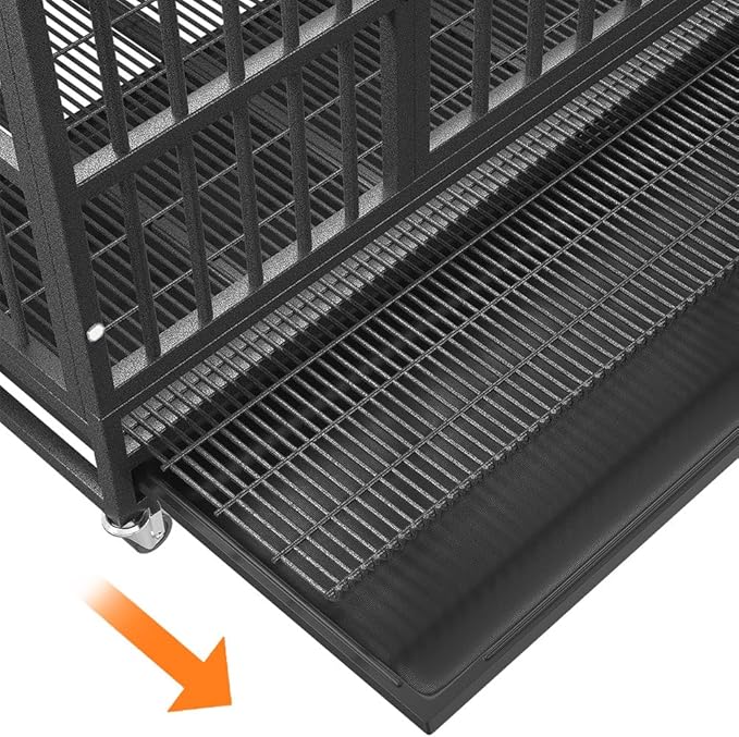 48 Inch Heavy Duty Dog Crate for Large Dogs, Indestructible Escape Proof Steel Kennel with Wheels for High Anxiety Dogs, Sturdy Locks Double Door and Removable Tray, Extra Large XL XXL