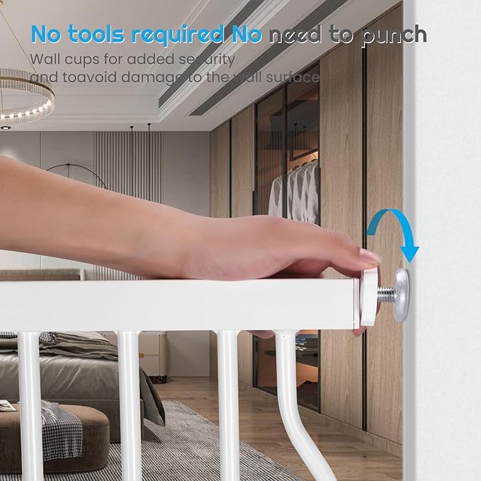 owlie Baby Gate for Stairs 29-33 Inch Wide, Safety House Gate for Baby Pet Gate with Door Pressure Mounting Gates for Kids Toddler Dogs Indoor Stairway Doorway White (30.5'' Tall)