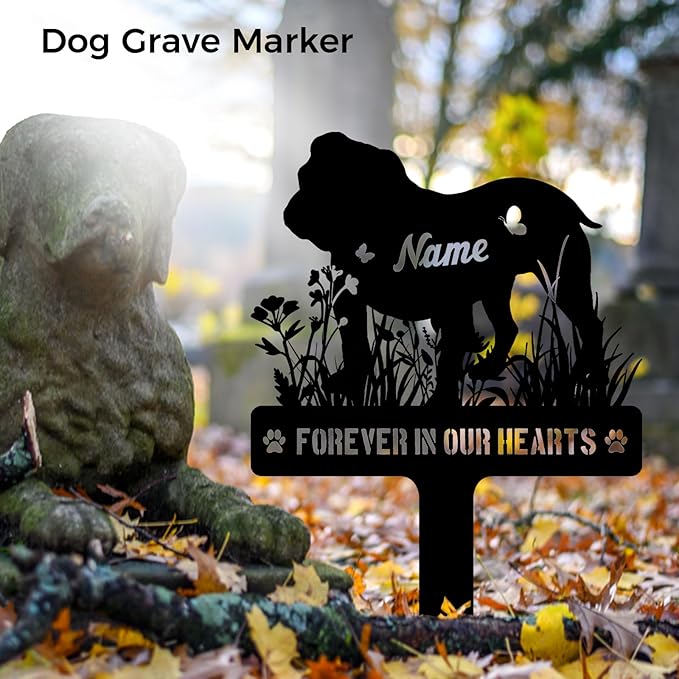 Custom Bulldog Bully Dog Grave Marker, Personalized Dog Memorial Stake, Metal Pet Tombstone, Outdoor Sympathy Sign for Garden Yard Decor, Pet Loss Gift