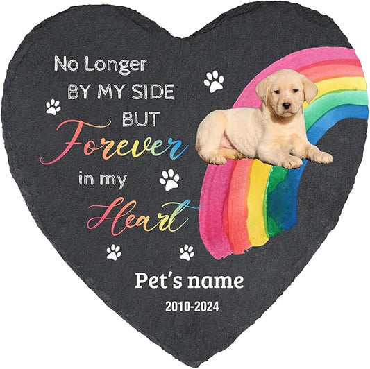 Cowcute Customized Pet Memorial Stone Personalized Dog Garden Memorial Stones with Photo and Name, Pet Memorial Gifts for Loss of Dog, Waterproof Pet Grave Markers Headstone, Rainbow Bridge