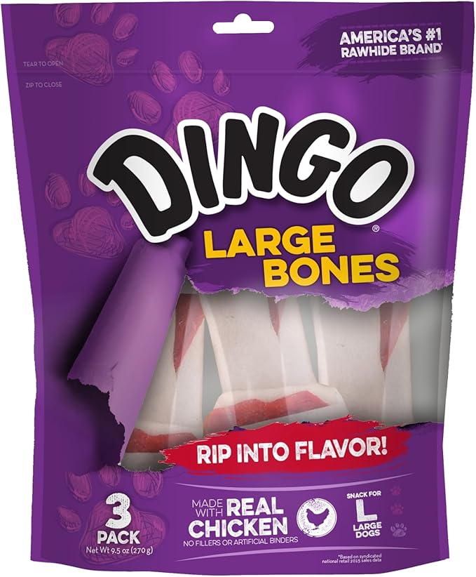 Dingo Rawhide Bone, Large, 3-Count