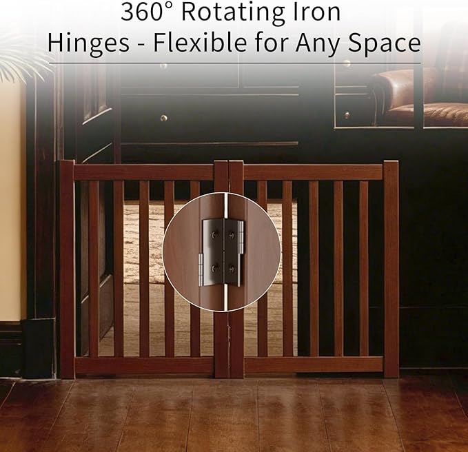2-Panel Solid Wood Dog Gate - Freestanding Folding Pet Gate for Doorways, Stairs, Indoor, 24" Height, No Installation Needed, Walnut