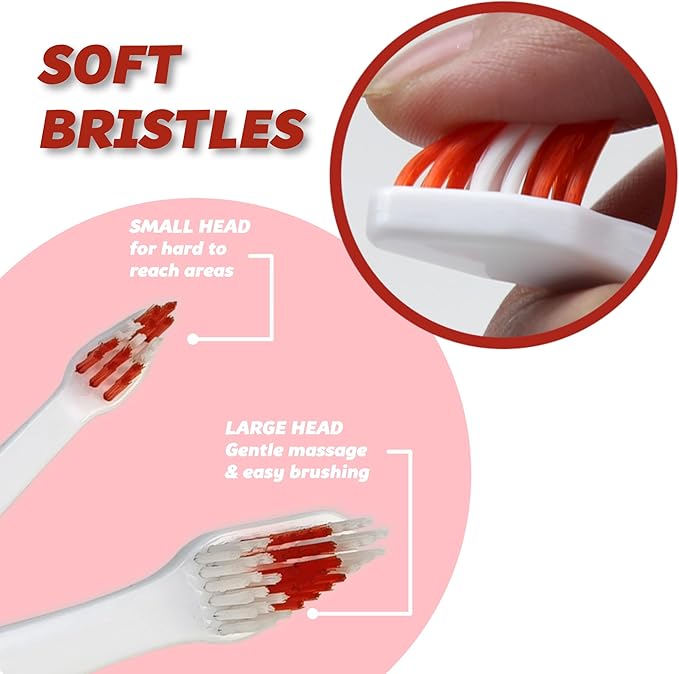 Pet Toothbrush for Dogs, Cats with Soft Bristles - Easy Teeth Cleaning & Dental Care, Non Slip Dual Head Dog Toothbrush for Medium & Large Pets, Toothpaste Not Included (Pack of 1(Red))