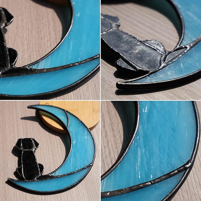 BOXCASA Loss of Dog Sympathy Gift,Stained Glass Dog on Moon Suncatcher Gifts,Black Dog Memorial Gifts for Pet Loss Gifts,Pet Sympathy Gifts for Dog Lovers