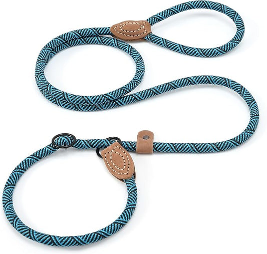 Mile High Life Slip Leads for Dogs | Heavy Duty Dog Training Leash | 6 Feet No Pull Slip Leashes w Leather Tip | Climbing Rope Lead for Dogs Outside