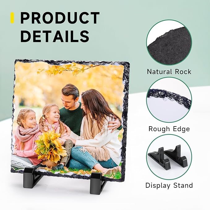 Custom Rock Slate Frame with Picture, Unique Picture Frames Personalized Picture Frame Print Photos Text Gift for Him Her Family Birthday Anniversary