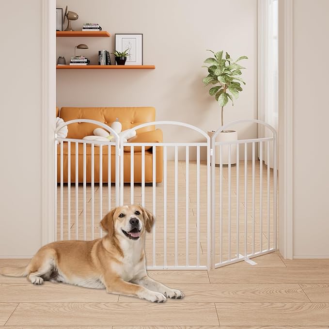3 Panles Full Matel Freestanding Dog Gates, 72" Extra Wide 36" Tall Free Standing Dog Pet Gate for Indoor & Outdoor. Foldable Pet Fences for Doorways, House, Stairs, Porch, Deck, Yard