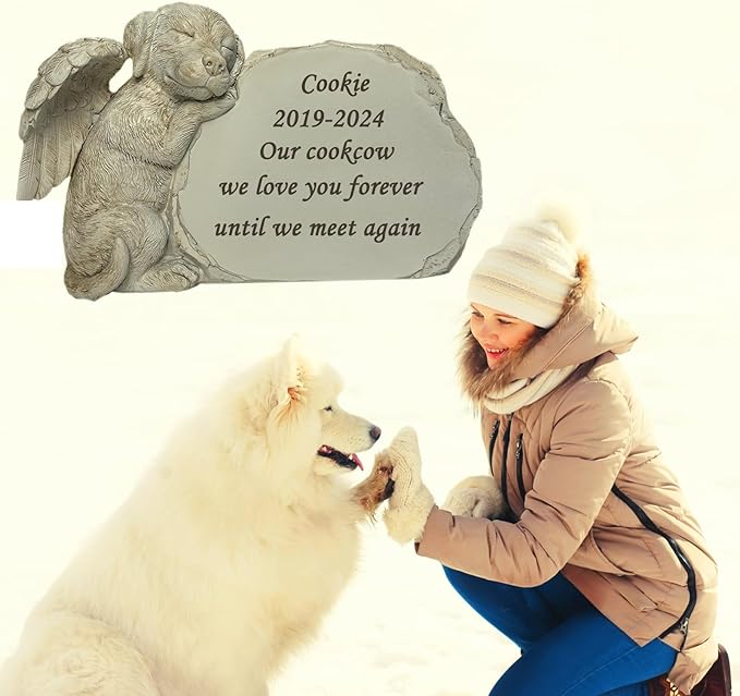 Personalized Creative Rockery Angel Puppy Garden Memorial Stone for Our Fur Baby's Memorial Custom Pet Dog Memorial Grave Marker Headstone Tombstone for Garden Courtyard Dog Memorial Gifts