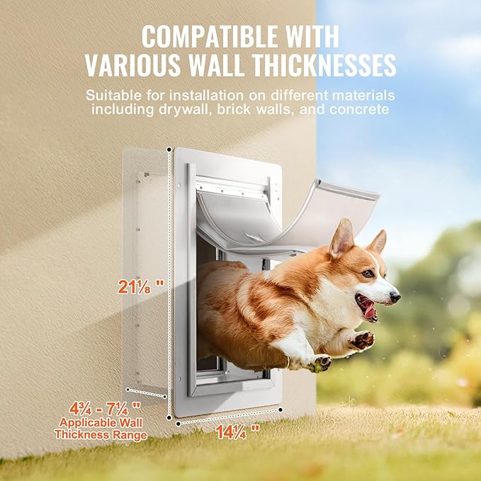 VEVOR 3-Flap Pet Door for Wall, Metal Frame with Lock, Energy-Efficient Insulated Pet Door, Easy to Install in Interior or Exterior Walls, Dog Door for Large Dogs (White-Large)