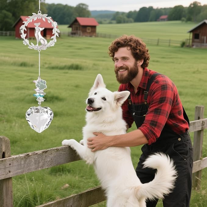 Pet Memorial Suncatcher for Loss of Dog/Cat - Rainbow Prism Sympathy Gift, Crystal Rainbow Maker with Engraved Paw Print, Sympathy Gift for Loss of Pet, Garden & Window Hanging Keepsake