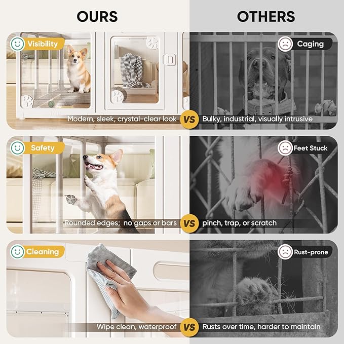 Clear Acrylic Dog Play Pen Indoors 24", 12 Panels Transparent Puppy Playpen with Door for Small Dogs Puppies, Modular Plastic Pet Playpen Cage Fence Crate for Cat Kitten Rabbit, White