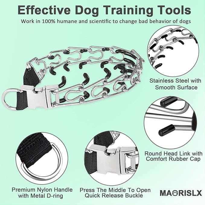 Prong Training Collar for Dogs, Adjustable Dog Pinch Collar with Quick Release Buckle, No Pull Collar for Small Medium Large Dogs, Extra Link and Caps