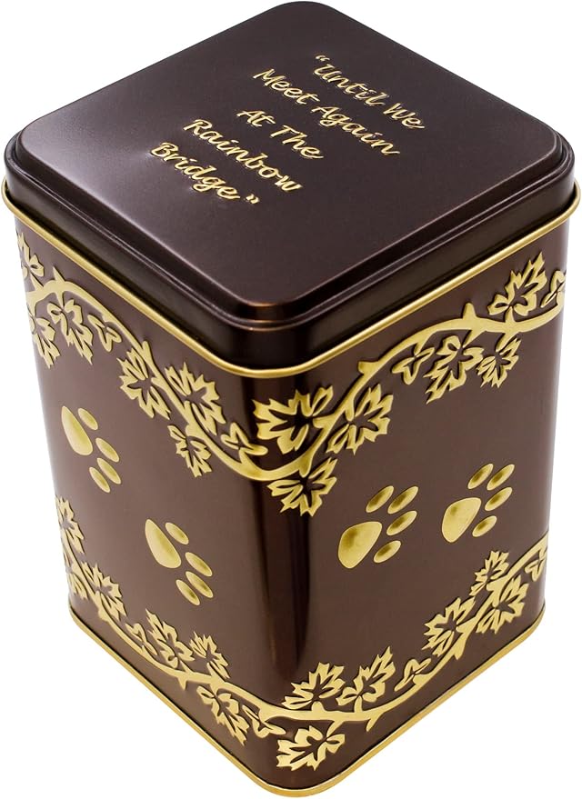Medium Rainbow Bridge Paw Print Economy Pet Cremation Urn Tin - 55 Cubic Inch Capacity for a Pet Weighing up to 45 Pounds - Pet Memorial Urn Tin for Ashes