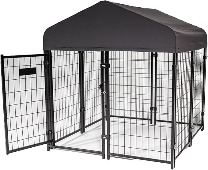 Lucky Dog Stay Series Studio Jr. Kennel – Premium Design, Waterproof and UPF 50+ Canopy Cover, All-Steel Frame, 4'W x 4'L x 4'4"H, Steel Grey