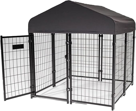 Lucky Dog Stay Series Studio Jr. Kennel – Premium Design, Waterproof and UPF 50+ Canopy Cover, All-Steel Frame, 4'W x 4'L x 4'4"H, Steel Grey