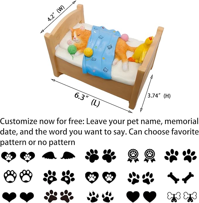 Personalized Custom Cat Memorial Statue Keepsake Urn for Pet Ashes, Customizable with Name/Date/Poem - Sleeping Cat Urn for Loss Remembrance Gift