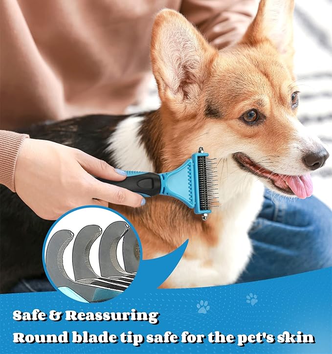 Morpilot Dog Grooming Brush, Dog Dematting Comb Tool, Cat Comb - 23+12 Double Sided Teeth Blade Dog Undercoat Rake Comb for Small Medium & Large Dogs Effectively Reduces Hair Loss by up to 90%