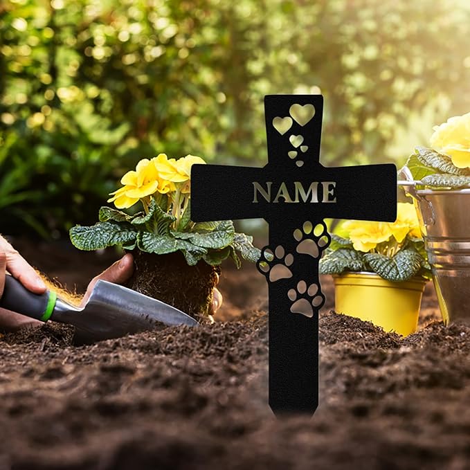 Custom Dog Grave Markers Outdoor, Personalized Pet Grave Marker Stake Dog Memorial, Outdoor Weatherproof Pet Cemetery Cross Sign, Personalized Dog Memorial Gifts for Loss of Dog